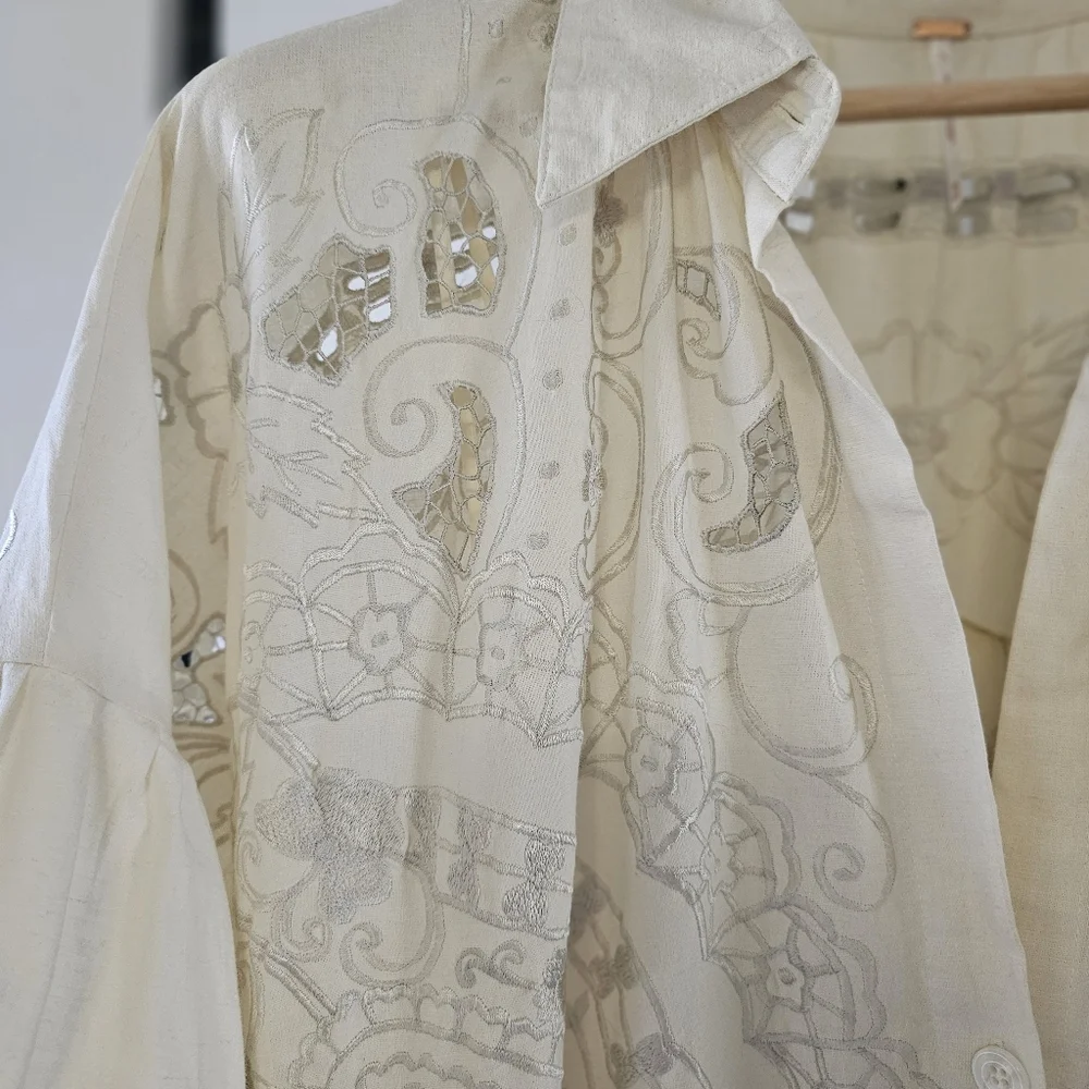 Free People Embroidery Oversized Button Front Kaftan Lace Dress NWOT